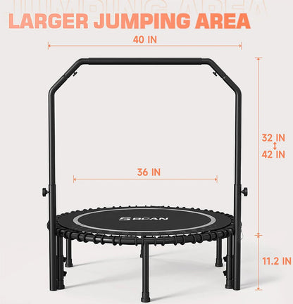 Bcan 450/550 Lbs Foldable Mini Trampoline, 40"/48" Fitness Trampoline with Bungees, U Shape Adjustable Foam Handle