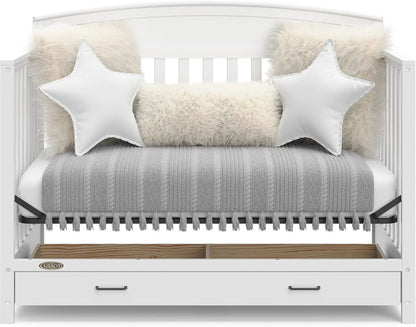 5-in-1 Convertible Baby Bed with Drawers, White, Green Guardian Gold Certification, Built-in Baby Bed Storage Drawer, Convertible to Toddler Bed