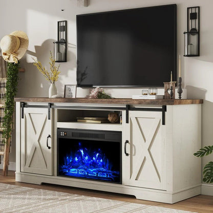 Amerlife Fireplace TV Stand with Sliding Barn Door for Tvs up to 73"