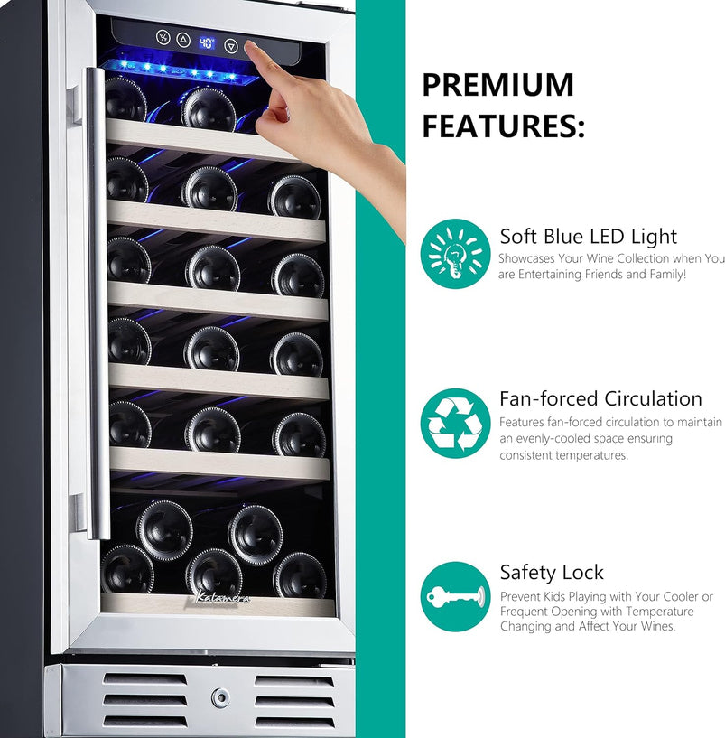 24 Inch Wine Cooler, 46 Bottle, Dual Zone Built-in or Freestanding Fridge with Stainless Steel Reversible Glass Door, for Home, Kitchen, or Office