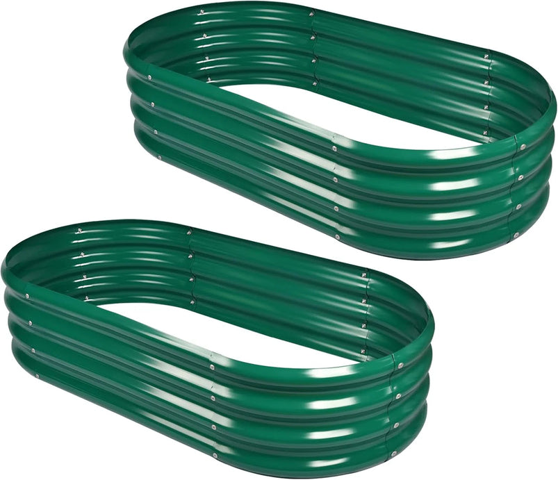 2Pcs Galvanized Raised Garden Bed Kit, 10x4x1ft Galvanized Planter Raised Garden Boxes Outdoor, Oval Large Metal Raised Garden Beds for Vegetables