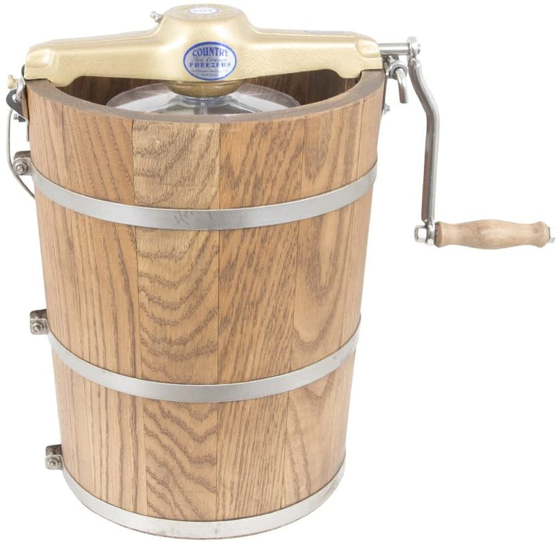 6 QT Country Ice Cream Maker Classic Wooden Tub Hand Crank