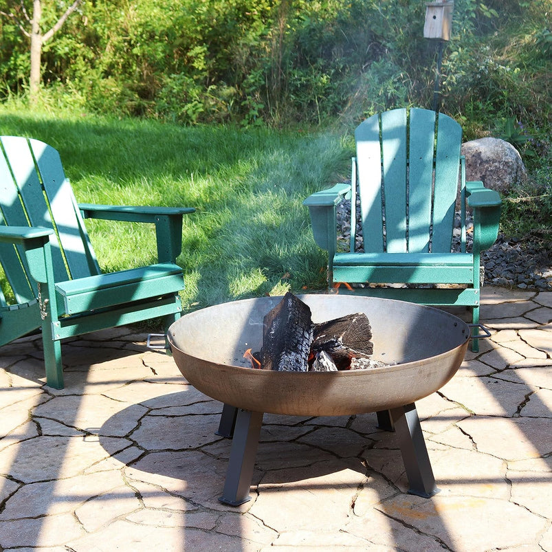 34-Inch Rustic Cast Iron Outdoor Raised Fire Pit Bowl with Handles, Oxidized Finish