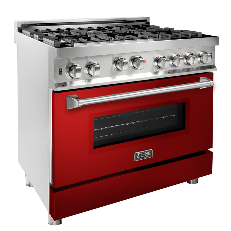 36 In. Professional Gas on Gas Range in with Red Gloss Door