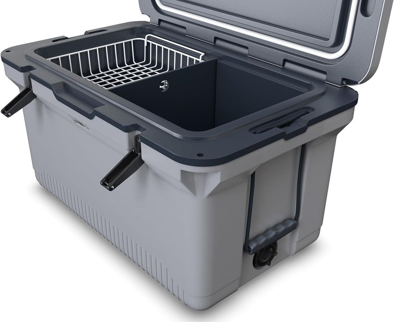 60 QT Ultra-Light Injection Molded Cooler, Ice Chest Keeps Ice up to 7 Days, Large Cooler Includes Wire Basket, Divider and Built-in Bottle Opener