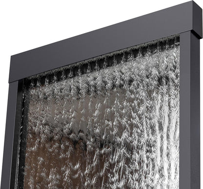 Alpine Mirror Waterfall Fountain with Stones and Lights, 72", Indoor/Outdoor Zen Decor