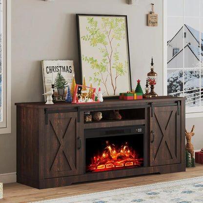Amerlife Fireplace TV Stand with Sliding Barn Door for Tvs up to 73"