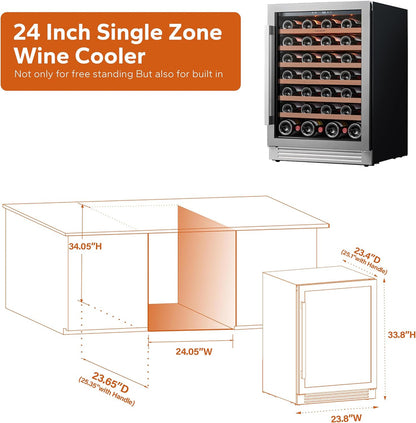 24 in Wine Cooler Refrigerator, 46 Bottle Wine Fridge Dual Zone with Modern Touch Intelligent Digital 40 Degree -65 Degree F Low Noise