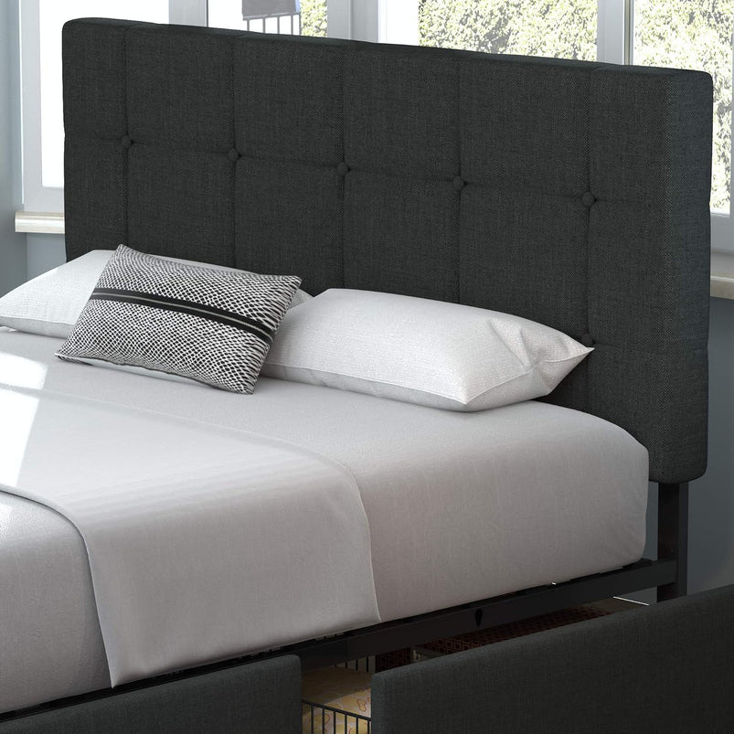 Allewie Upholstered Queen Size Platform Bed Frame with 4 Storage Drawers and Headboard, Square Stitched Button Tufted