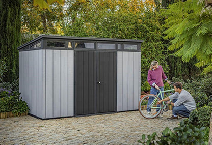 Keter Artisan 11x7 Modern Resin Outdoor Storage Shed Kit-Perfect to Store Patio Furniture, Garden Tools Bike Accessories, Beach Chairs and Lawn Mower