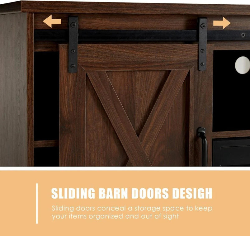 Amerlife Fireplace TV Stand with Sliding Barn Door for Tvs up to 73"
