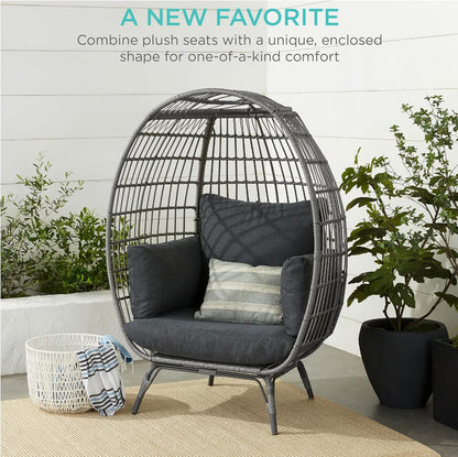 Best Choice Products Wicker Egg Chair, Oversized Indoor Outdoor Lounger for Patio, Backyard, Living Room W/ 4 Cushions, Steel Frame, 440lb Capacity