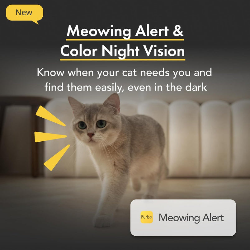 360 Degree Cat Camera, See Your Cat from Anywhere, Rotating 360 Degree Cat Tracking, Treat Toss, Color HD Night Vision, 2-Way Audio