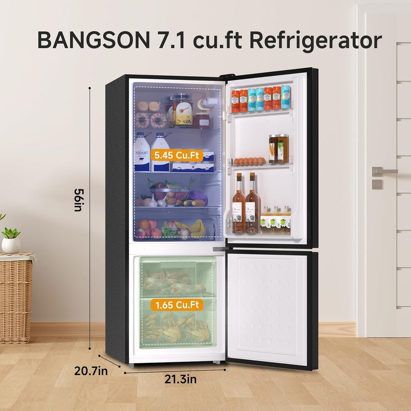 Bangson Refrigerator 7.1 Cu. Ft. Bottom Freezer Black Apartment
