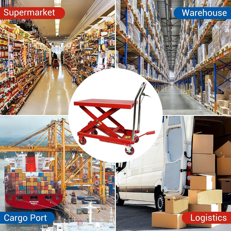 500LBS Hydraulic Lift Table Cart, 30" Lifting Height., Double Scissor Lift Table with 4 Wheels and Non-Slip Pad