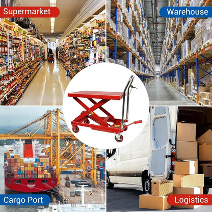 500LBS Hydraulic Lift Table Cart, 30" Lifting Height., Double Scissor Lift Table with 4 Wheels and Non-Slip Pad