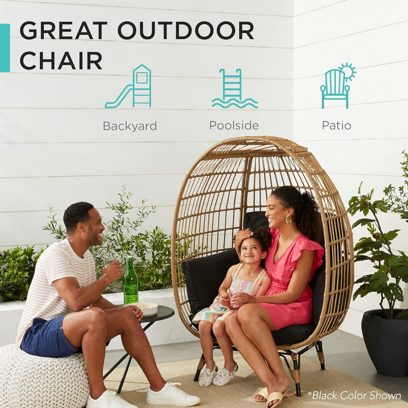 Best Choice Products Wicker Egg Chair, Oversized Indoor Outdoor Lounger for Patio, Backyard, Living Room W/ 4 Cushions, Steel Frame, 440lb Capacity