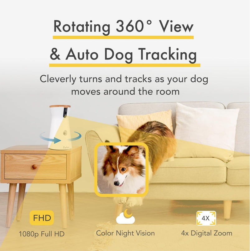 360 Degree Cat Camera, See Your Cat from Anywhere, Rotating 360 Degree Cat Tracking, Treat Toss, Color HD Night Vision, 2-Way Audio