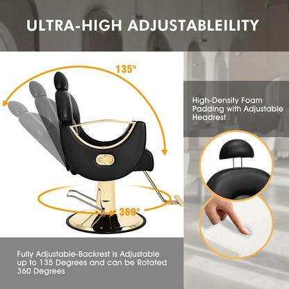 Artist Hand Salon Chair Reclining Barber Chair Oversized Hydraulic Pump Heavy Duty Hair Salon Chair 360 Degree Swivel Hair Chair for Hair Stylist