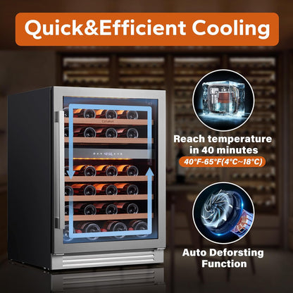 24 in Wine Cooler Refrigerator, 46 Bottle Wine Fridge Dual Zone with Modern Touch Intelligent Digital 40 Degree -65 Degree F Low Noise