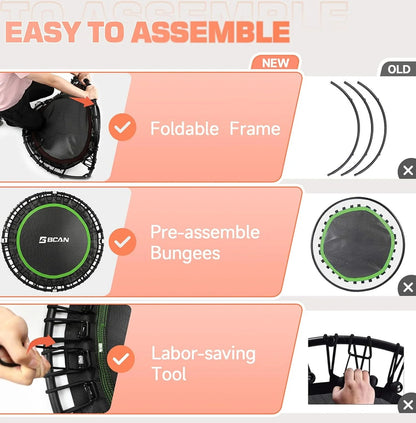 Bcan 450/550 Lbs Foldable Mini Trampoline, 40"/48" Fitness Trampoline with Bungees, U Shape Adjustable Foam Handle