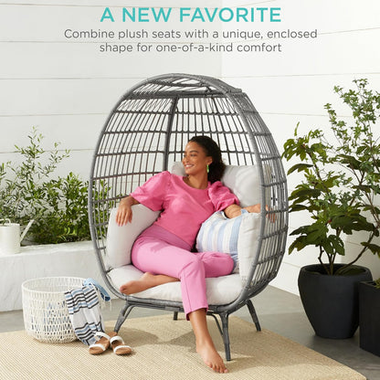 Best Choice Products Wicker Egg Chair, Oversized Indoor Outdoor Lounger for Patio, Backyard, Living Room W/ 4 Cushions, Steel Frame, 440lb Capacity