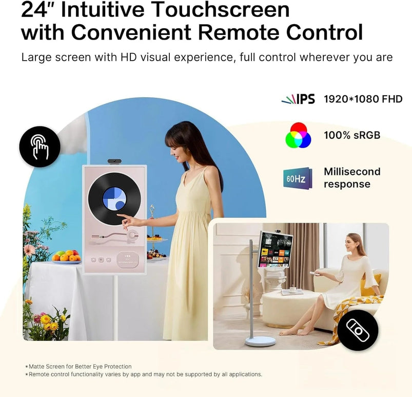 32-Inch Portable TV, 1080P FHD Rolling TV on Wheels with Rotatable Touch Screen, Android 13 OS, 8G RAM Plus 128G Storage, Built-in Battery