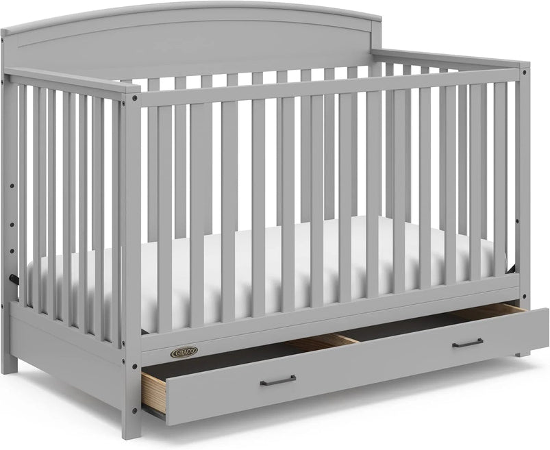 5-in-1 Convertible Baby Bed with Drawers, White, Green Guardian Gold Certification, Built-in Baby Bed Storage Drawer, Convertible to Toddler Bed