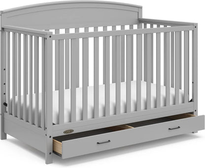 5-in-1 Convertible Baby Bed with Drawers, White, Green Guardian Gold Certification, Built-in Baby Bed Storage Drawer, Convertible to Toddler Bed