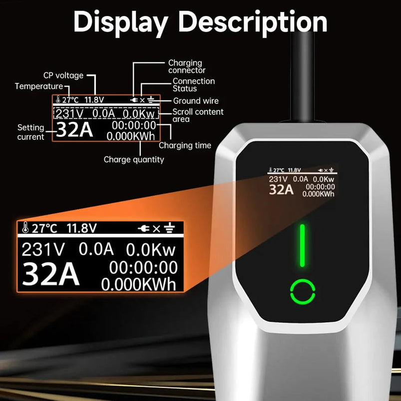 32 Amp Level 1 and 2 Portable EV Charger, 26FT Cable NEMA 14-50 Plug for Electric Car Home Charging Station 7.68KW
