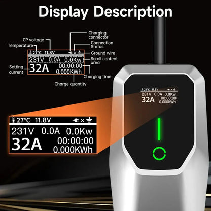 32 Amp Level 1 and 2 Portable EV Charger, 26FT Cable NEMA 14-50 Plug for Electric Car Home Charging Station 7.68KW