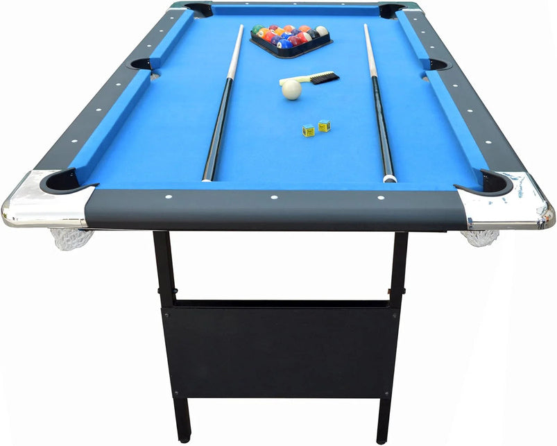 6 Ft Portable Pool Table, Adults Folding Billiards Tables for Game Room with Easy Foldable Storage, Includes Full Set of Billiard Balls, Cues