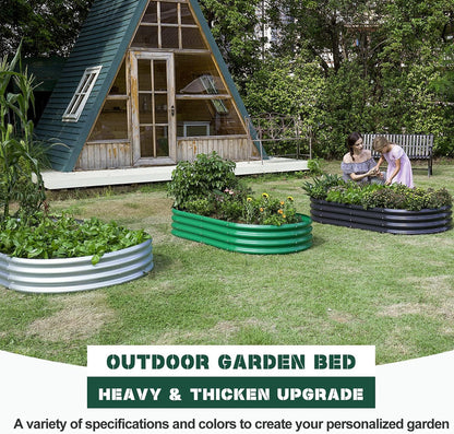 2Pcs Galvanized Raised Garden Bed Kit, 10x4x1ft Galvanized Planter Raised Garden Boxes Outdoor, Oval Large Metal Raised Garden Beds for Vegetables