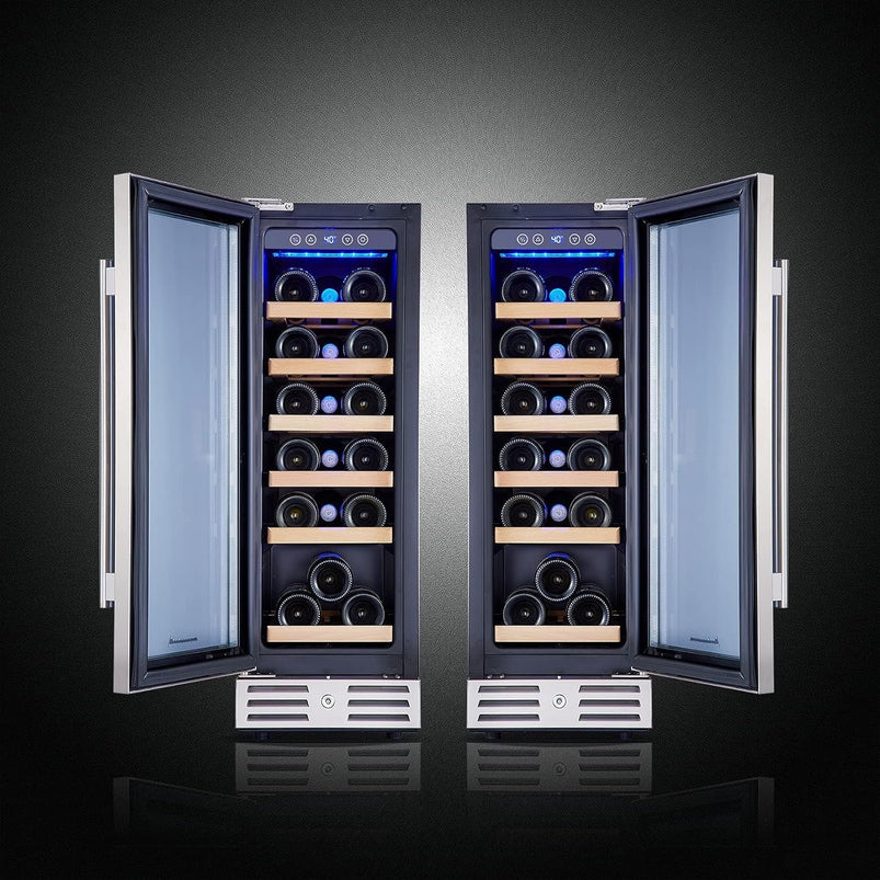24 Inch Wine Cooler, 46 Bottle, Dual Zone Built-in or Freestanding Fridge with Stainless Steel Reversible Glass Door, for Home, Kitchen, or Office
