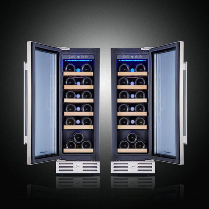 24 Inch Wine Cooler, 46 Bottle, Dual Zone Built-in or Freestanding Fridge with Stainless Steel Reversible Glass Door, for Home, Kitchen, or Office