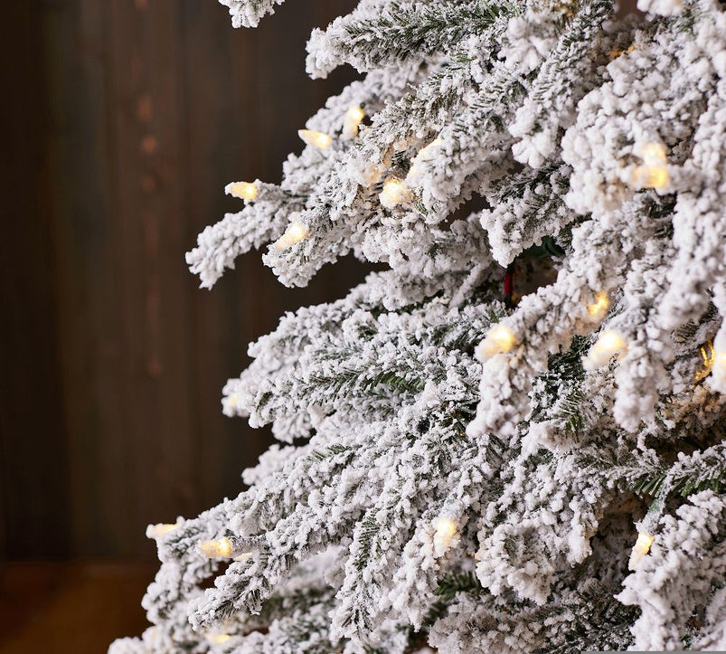 Balsam Hill Tree Classics Flocked Snow Pine Christmas Tree with LED Lights, 6 Ft or 7.5 Ft, Hinged Branches, PVC/Pve