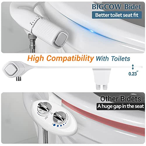 Bigcow Bidet Attachment for Toilet, Ultra-Slim Dual Nozzle Hygienic Toilet Bidet