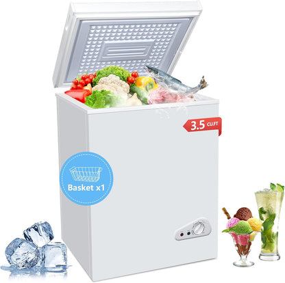3.5 Cu. Ft. Chest Freezer with a Removable Basket 7 Gears Adjustable Temperature Control -18 Degree F to -46 Degree F, Deep Compact Freezer for Garage