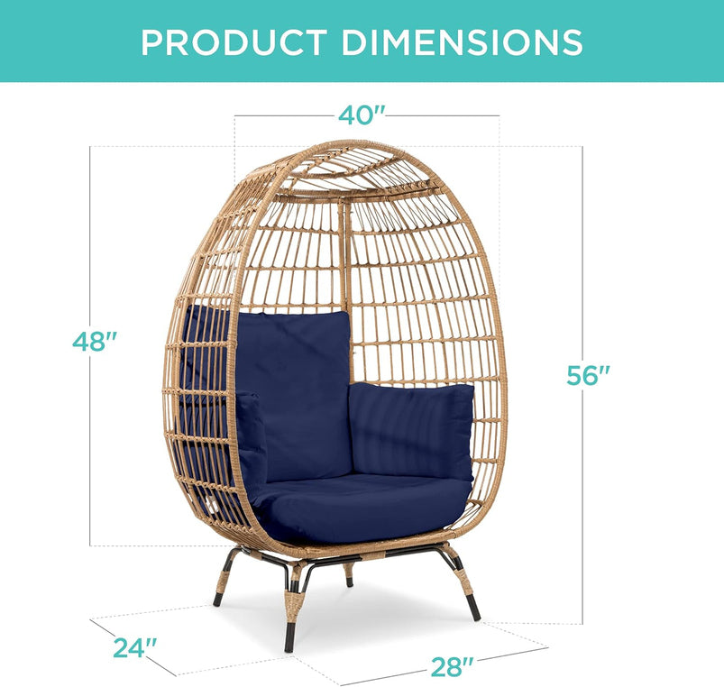 Best Choice Products Wicker Egg Chair, Oversized Indoor Outdoor Lounger for Patio, Backyard, Living Room W/ 4 Cushions, Steel Frame, 440lb Capacity