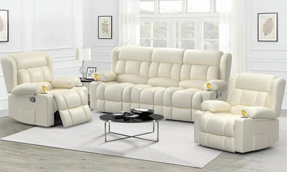 3 Seat Reclining Sofa with Storage Drawer USB Ports and Cup Holders Manual Couch