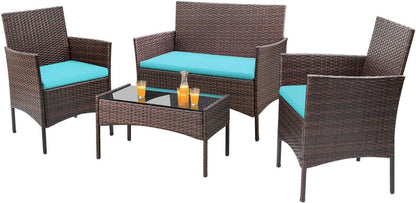 4 Pieces Patio Rattan Chair Wicker, Outdoor Indoor Use Backyard Porch Garden Poolside Balcony Furniture Sets Red