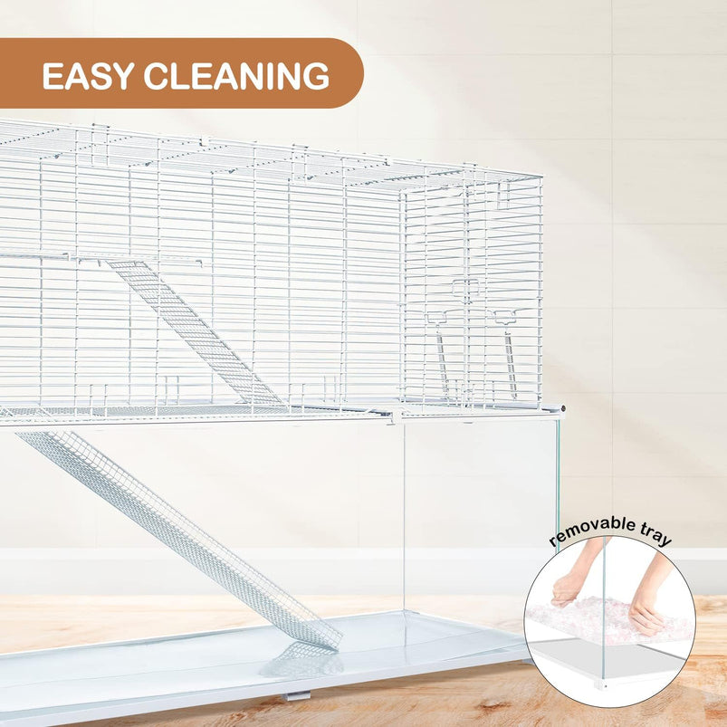 3 Tiers Large Hamster Cages, Glass Hamster Cage Habitat with Openable Wire Topper