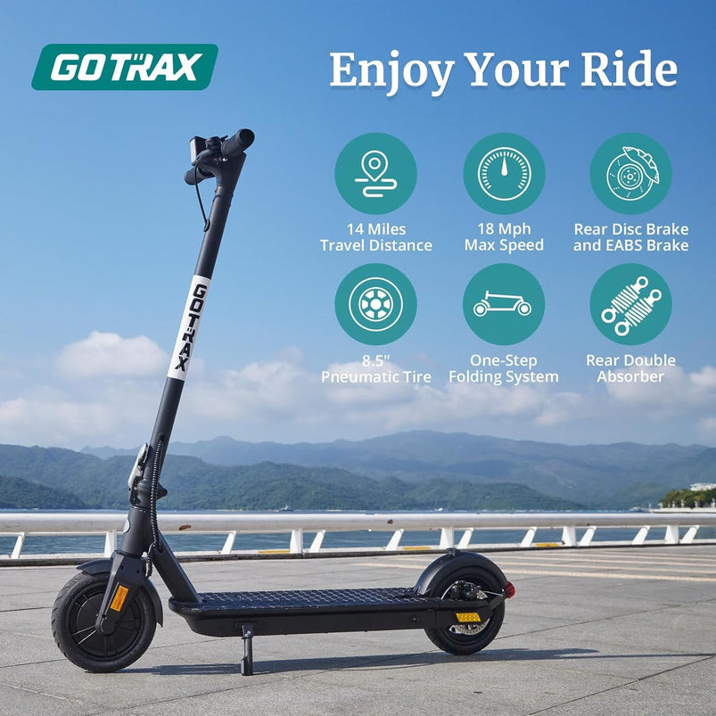 Adult Electric Scooter, 8.5 Inch Pneumatic Tires, MAX Range 14/18 Miles, MAX Speed 15.5/18 MPH, Powered by 300 Watt Motor