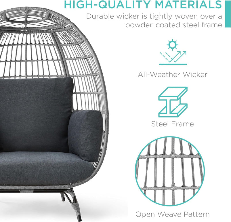 Best Choice Products Wicker Egg Chair, Oversized Indoor Outdoor Lounger for Patio, Backyard, Living Room W/ 4 Cushions, Steel Frame, 440lb Capacity