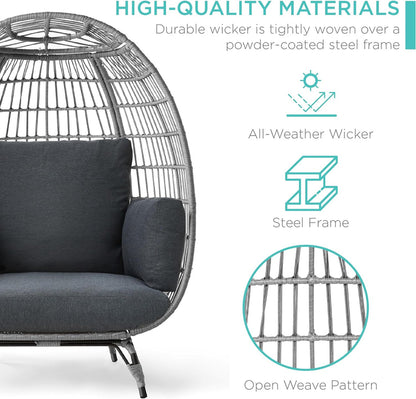 Best Choice Products Wicker Egg Chair, Oversized Indoor Outdoor Lounger for Patio, Backyard, Living Room W/ 4 Cushions, Steel Frame, 440lb Capacity