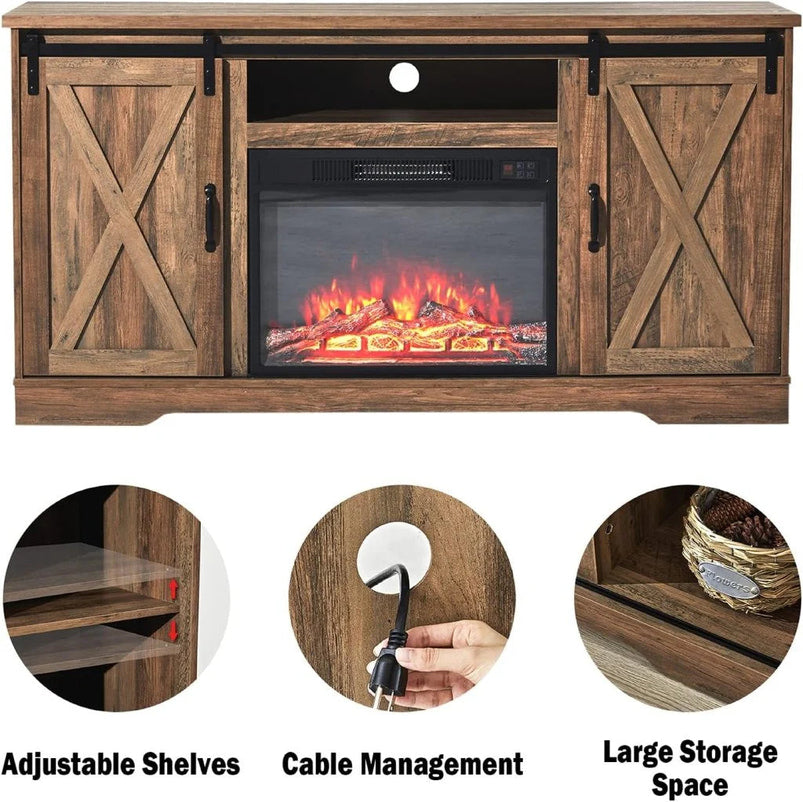 Amerlife Fireplace TV Stand with Sliding Barn Door for Tvs up to 73"