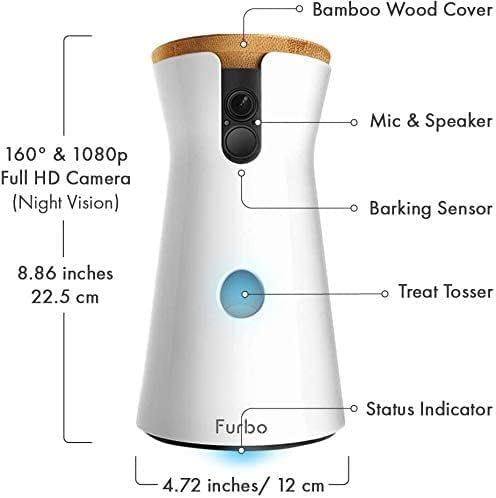 360 Degree Cat Camera, See Your Cat from Anywhere, Rotating 360 Degree Cat Tracking, Treat Toss, Color HD Night Vision, 2-Way Audio