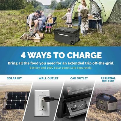 48 Qt. Portable 12V Electric Cooler with LG Compressor, Fridge and Freezer, Rugged Wheels, and Solar Power Input, Perfect Plug-in Cooler for Camping