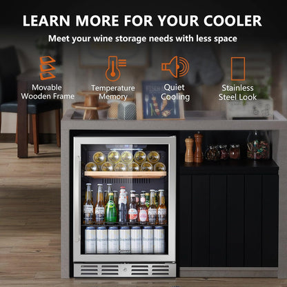 24 Inch Wine Cooler, 46 Bottle, Dual Zone Built-in or Freestanding Fridge with Stainless Steel Reversible Glass Door, for Home, Kitchen, or Office