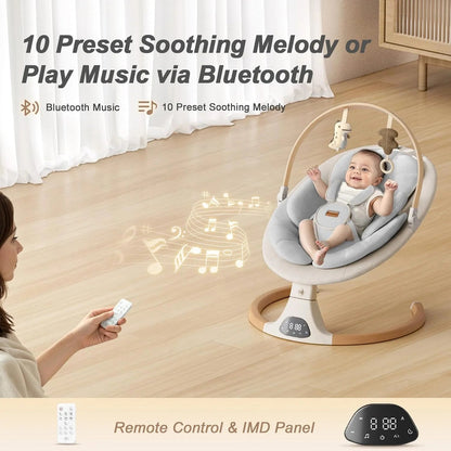 Baby Swings for Infants, Monamii Baby Swing, Bluetooth Infant Swing with Music Speaker, 5 Speeds and Remote Control, Indoor and Outdoor Use